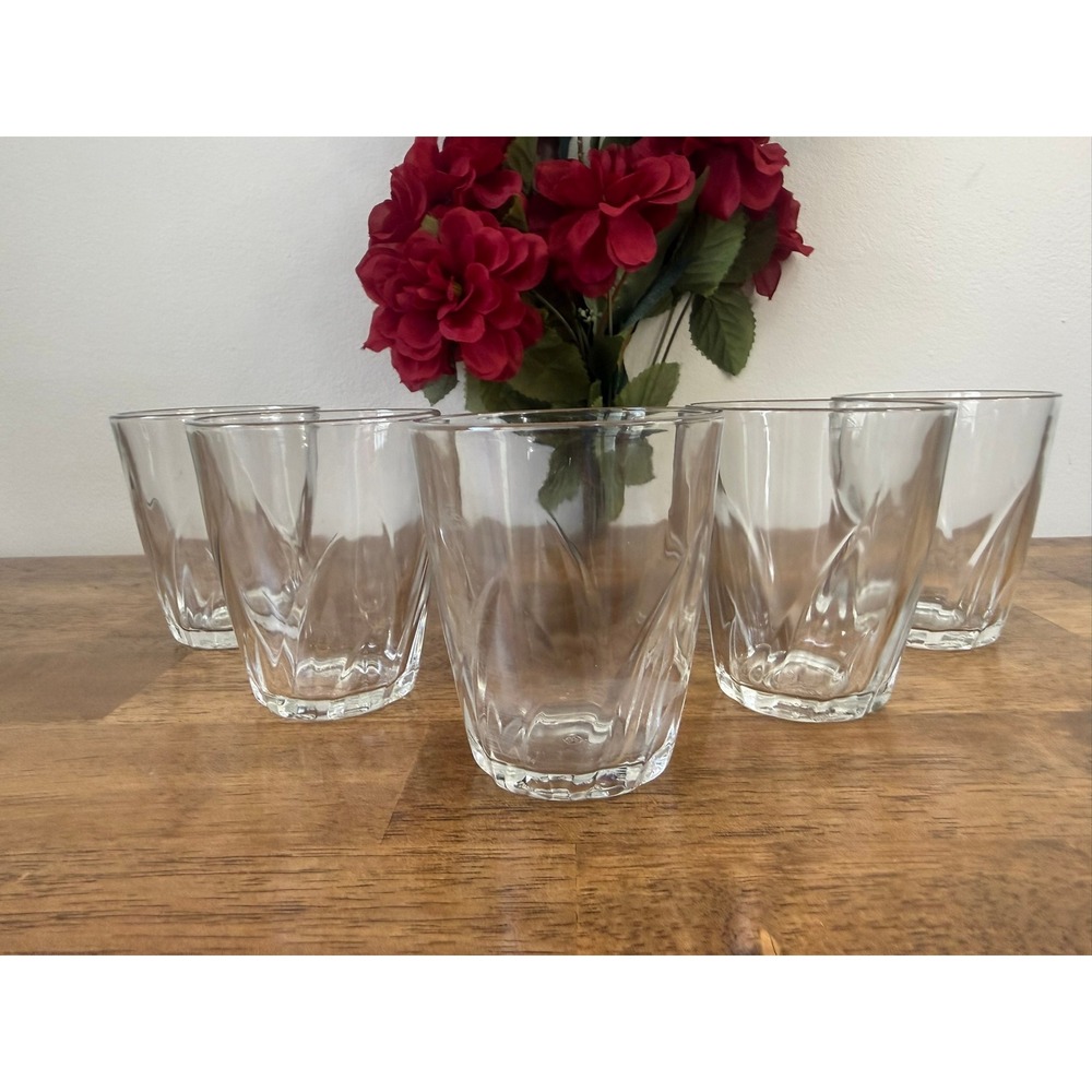 Vintage Vetravir Italy Clear Swirl Tumblers Set of 5 Heavy Glasses Barware Bar